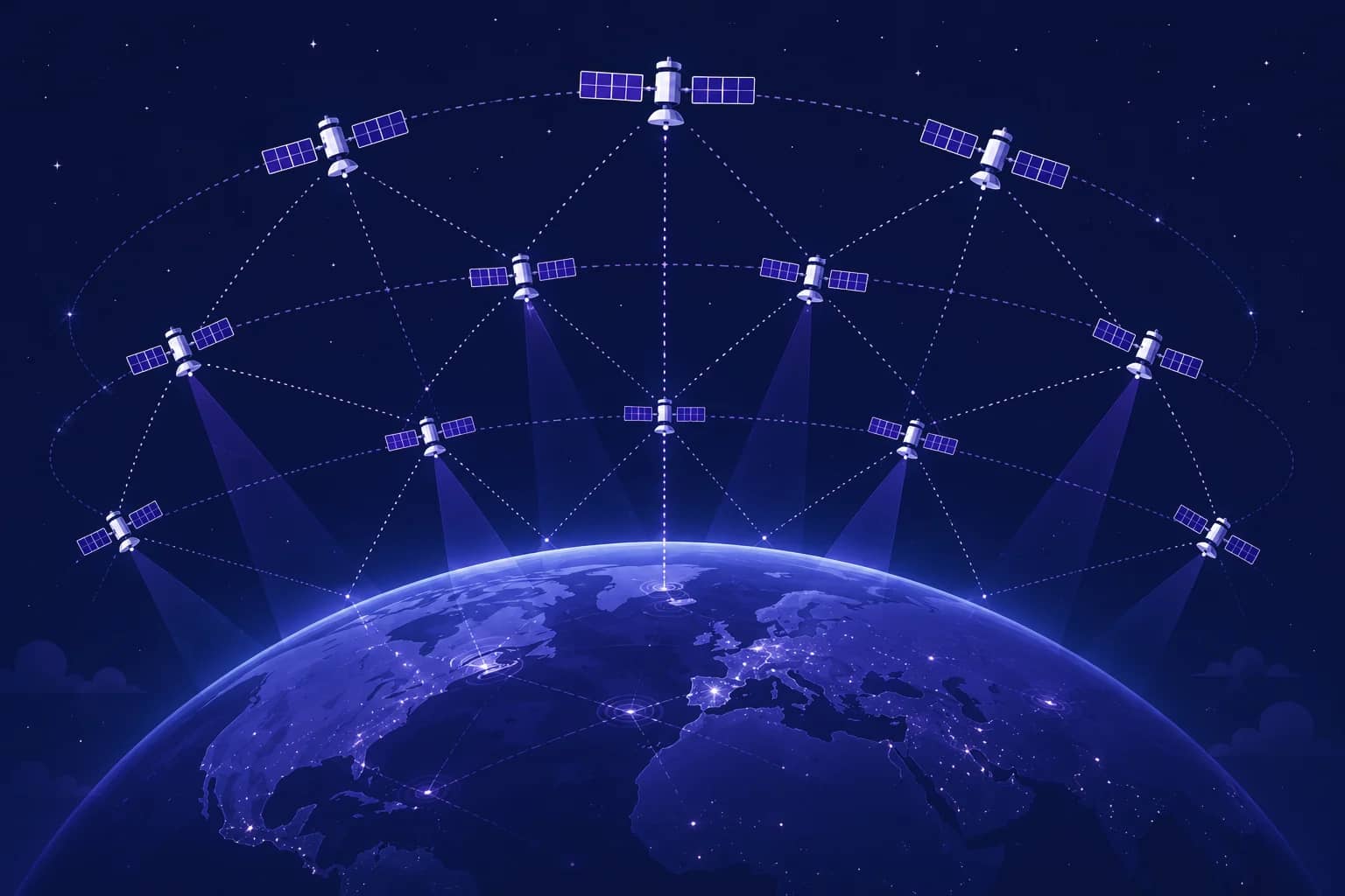 Illustration of a satellite constellation above Earth