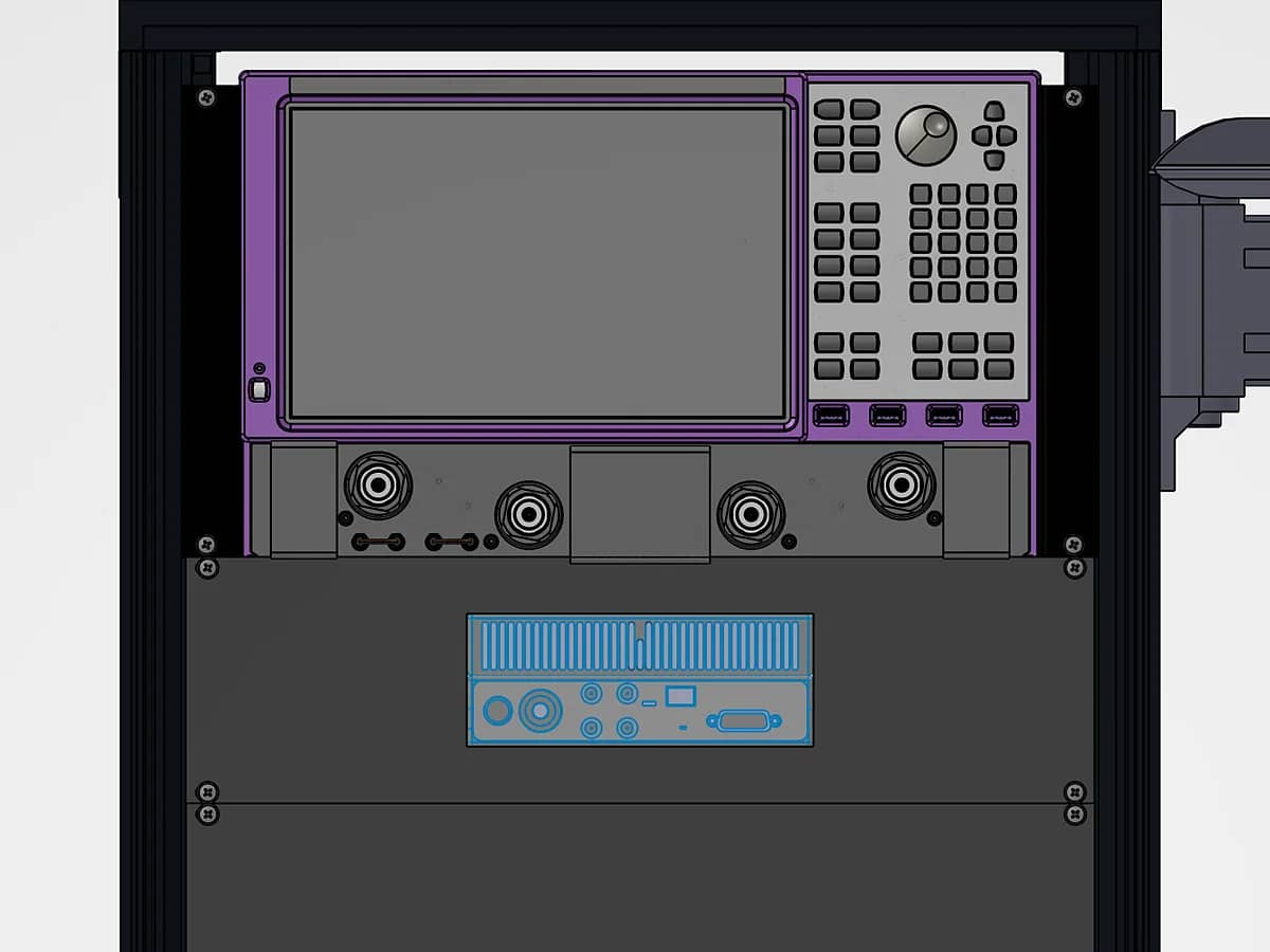 CAD render of the bench instrument installed at the top of Zenith's instrumentation test rack